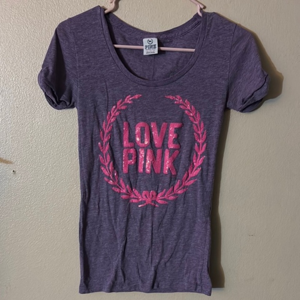 Pink Victoria's Secret Purple Graphic Tee, LOVE PINK VS Shirt XS